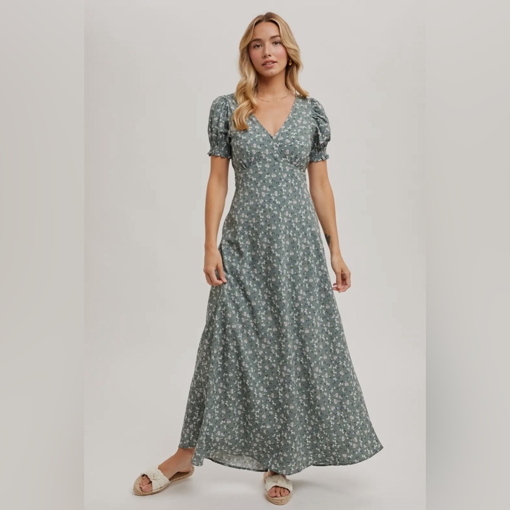 Boho Floral Print V-Neck Maxi Dress